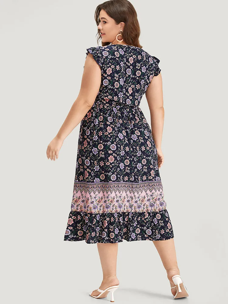 Bandana Print Contrast Ruffle Cap Sleeve Pocket Dress sold by Bloomchic product image thumbnail 5