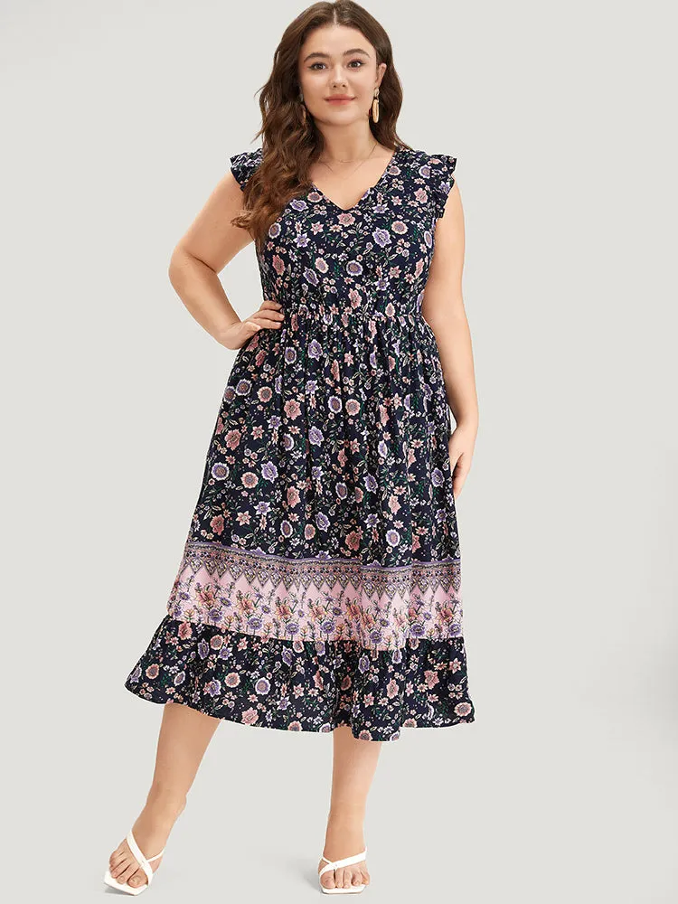 Bandana Print Contrast Ruffle Cap Sleeve Pocket Dress sold by Bloomchic product image thumbnail 4