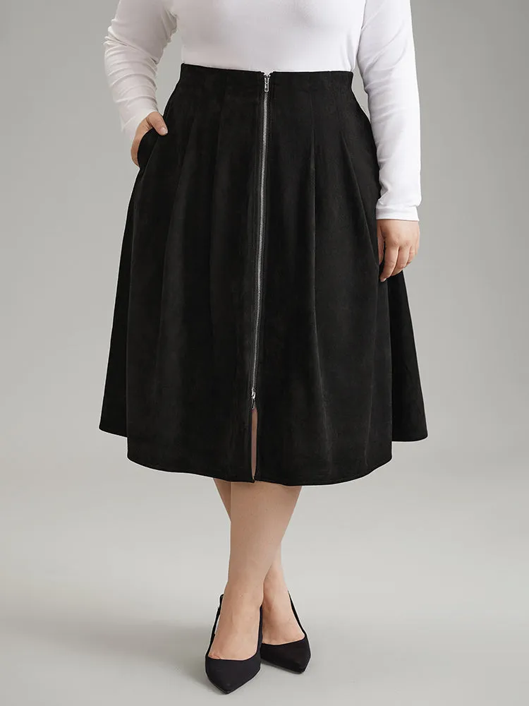 Suedette Plain Texture Pocket A-line Skirt sold by Bloomchic