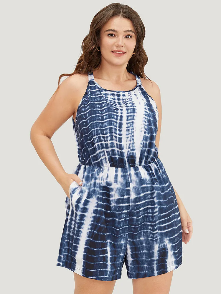 Tie Dye Pocket Halter Neck Romper sold by Bloomchic