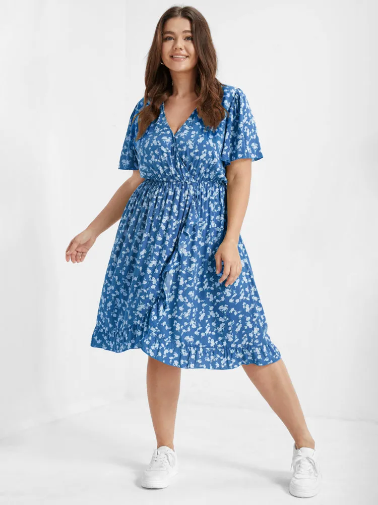 Ditsy Floral Ruffles Elastic Waist Wrap Dress sold by Bloomchic product image thumbnail 4