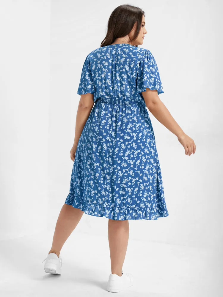 Ditsy Floral Ruffles Elastic Waist Wrap Dress sold by Bloomchic product image thumbnail 3