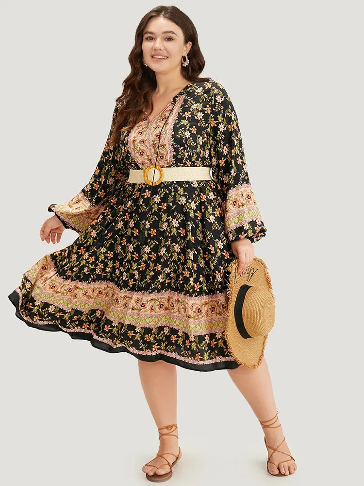 Bandana Print Tie Neck Lantern Sleeve Dress sold by Bloomchic product image thumbnail 4