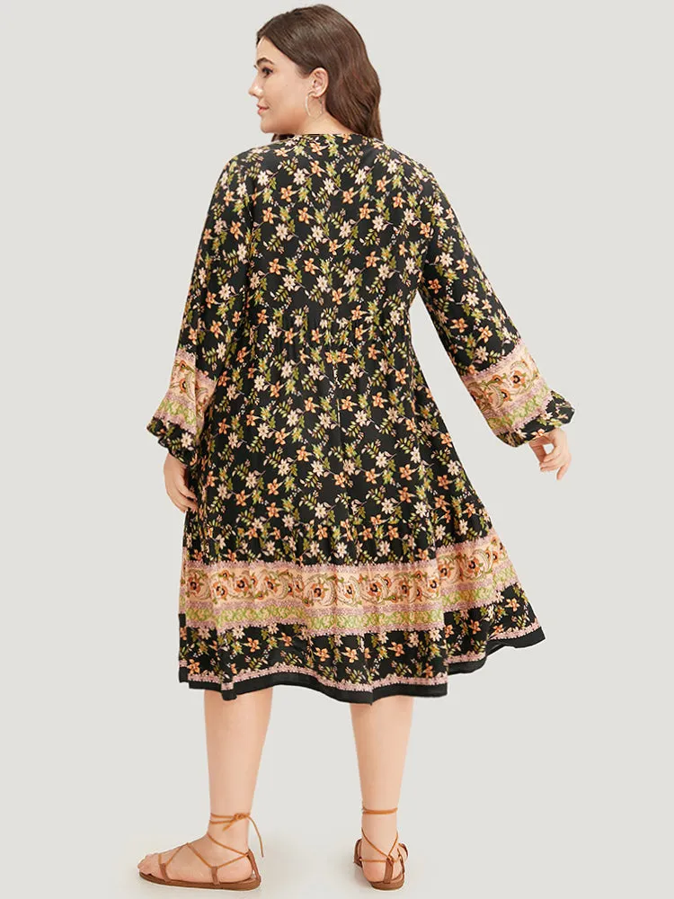 Bandana Print Tie Neck Lantern Sleeve Dress sold by Bloomchic product image thumbnail 2
