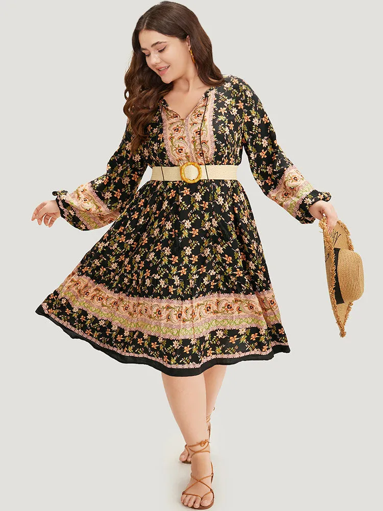 Bandana Print Tie Neck Lantern Sleeve Dress sold by Bloomchic