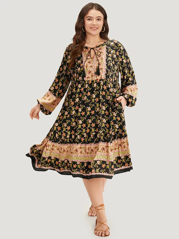 Bandana Print Tie Neck Lantern Sleeve Dress sold by Bloomchic product image thumbnail 5