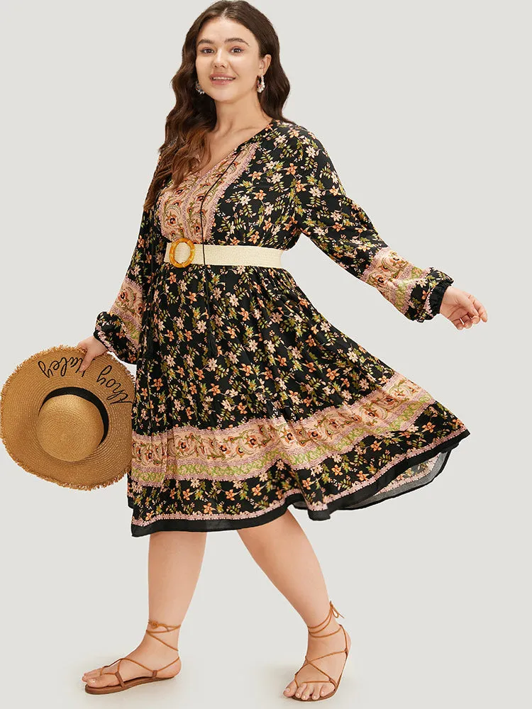 Bandana Print Tie Neck Lantern Sleeve Dress sold by Bloomchic product image thumbnail 3