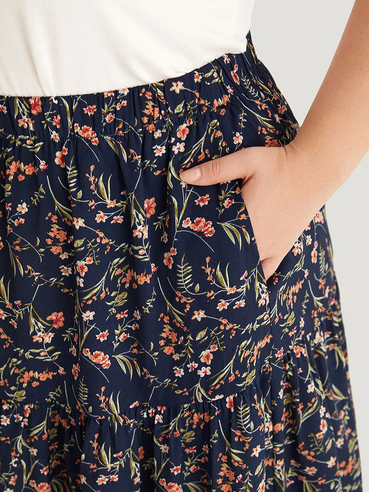 Floral Print Ruffle Layered Hem Pocket Elastic Waist Skirt sold by Bloomchic product image thumbnail 5