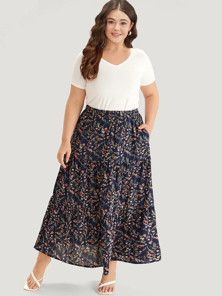 Floral Print Ruffle Layered Hem Pocket Elastic Waist Skirt sold by Bloomchic product image thumbnail 3