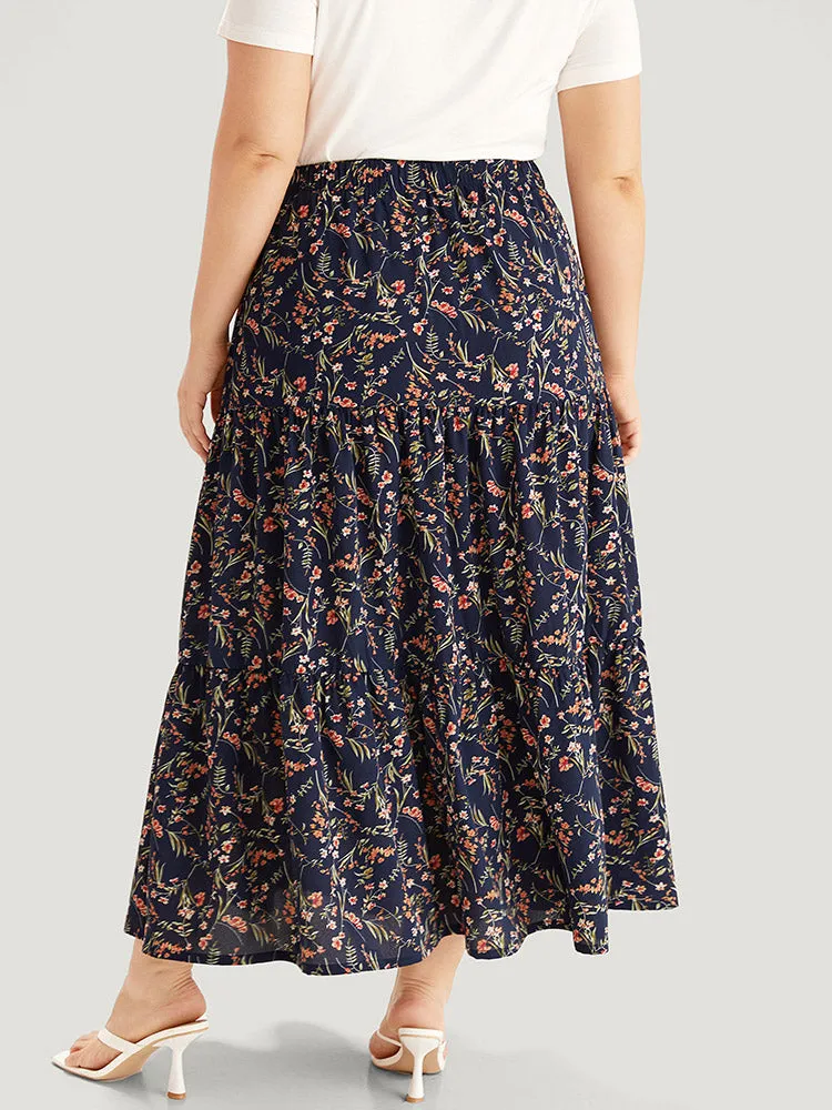 Floral Print Ruffle Layered Hem Pocket Elastic Waist Skirt sold by Bloomchic product image thumbnail 4