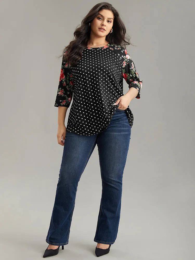 Polka Dot Patchwork Floral Contrast T-shirt sold by Bloomchic product image thumbnail 4