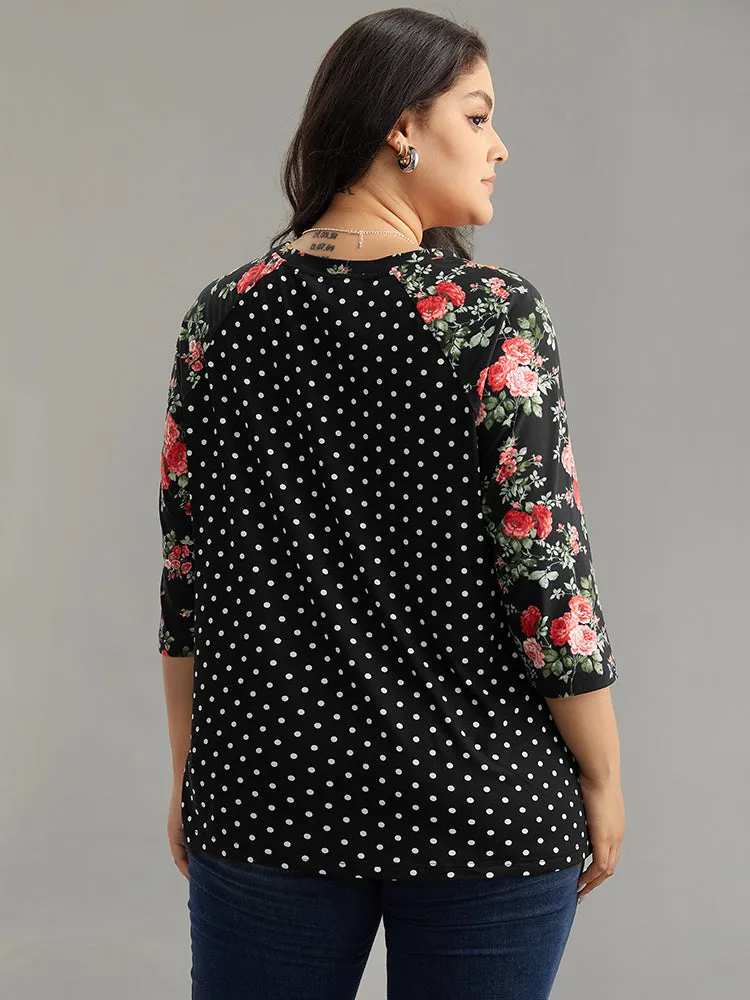 Polka Dot Patchwork Floral Contrast T-shirt sold by Bloomchic product image thumbnail 2