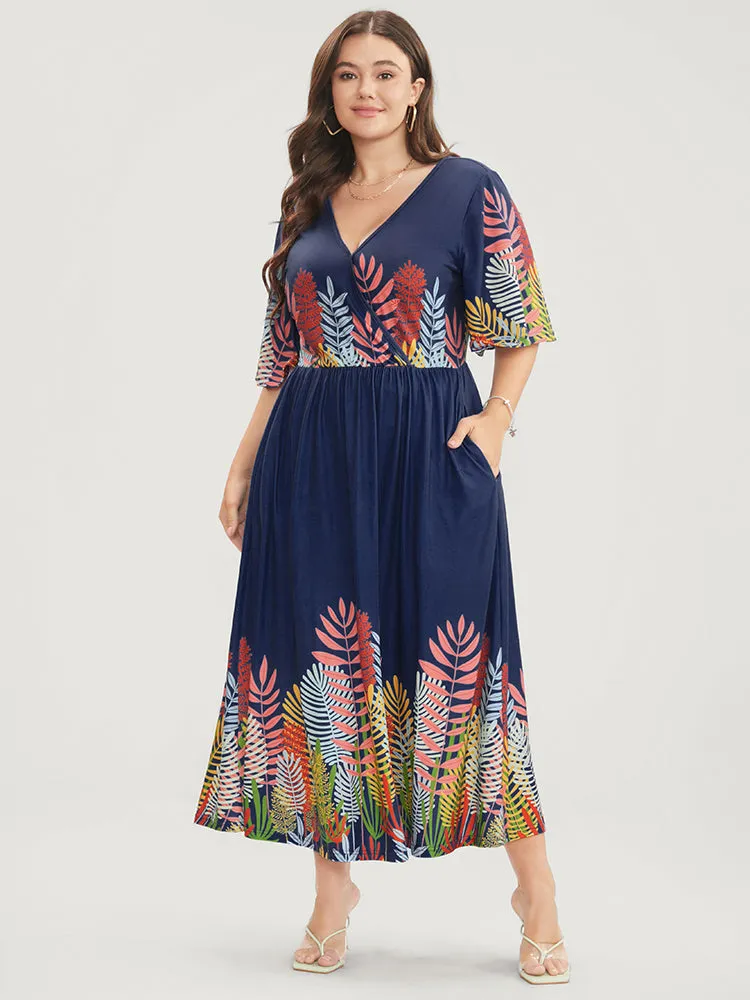 Plant Print Surplice Neck Pocket Ruffles Midi Dress sold by Bloomchic product image thumbnail 3