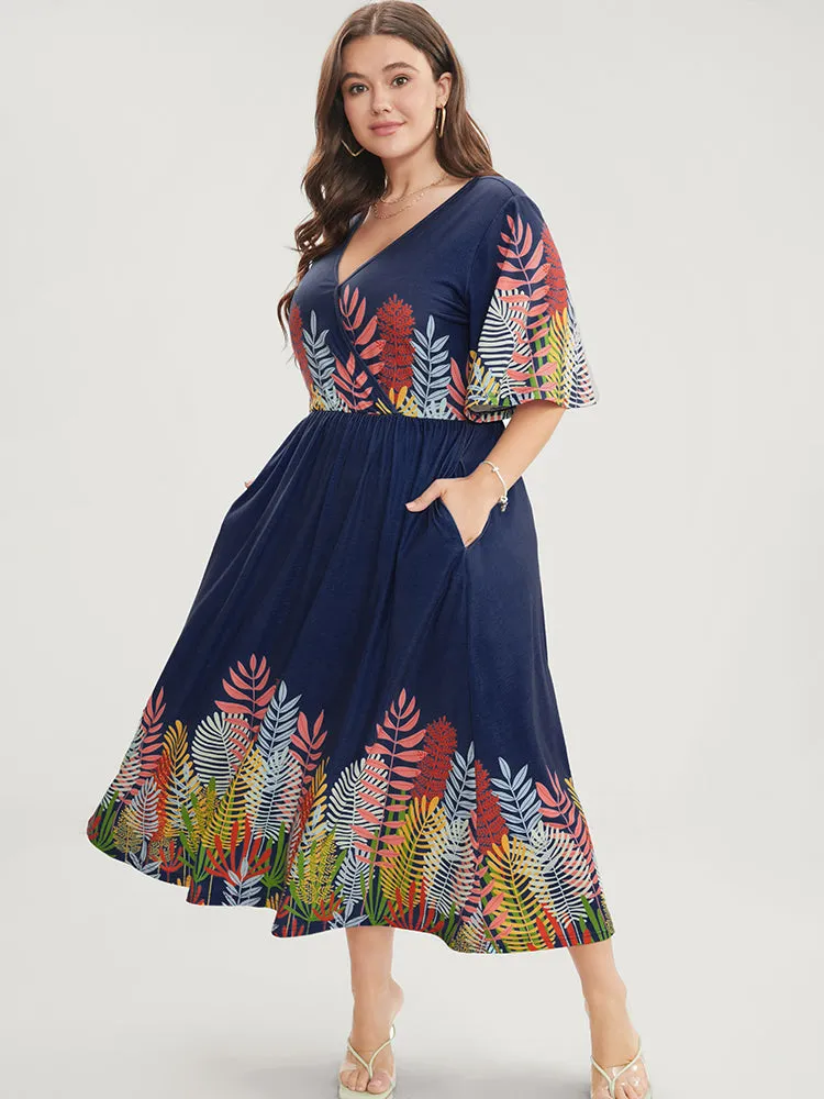 Plant Print Surplice Neck Pocket Ruffles Midi Dress sold by Bloomchic product image thumbnail 2