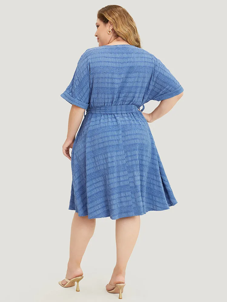 Solid Textured Pocket Roll Batwing Sleeve Button Up Knee Dress sold by Bloomchic product image thumbnail 3