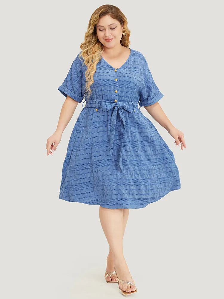 Solid Textured Pocket Roll Batwing Sleeve Button Up Knee Dress sold by Bloomchic product image thumbnail 5