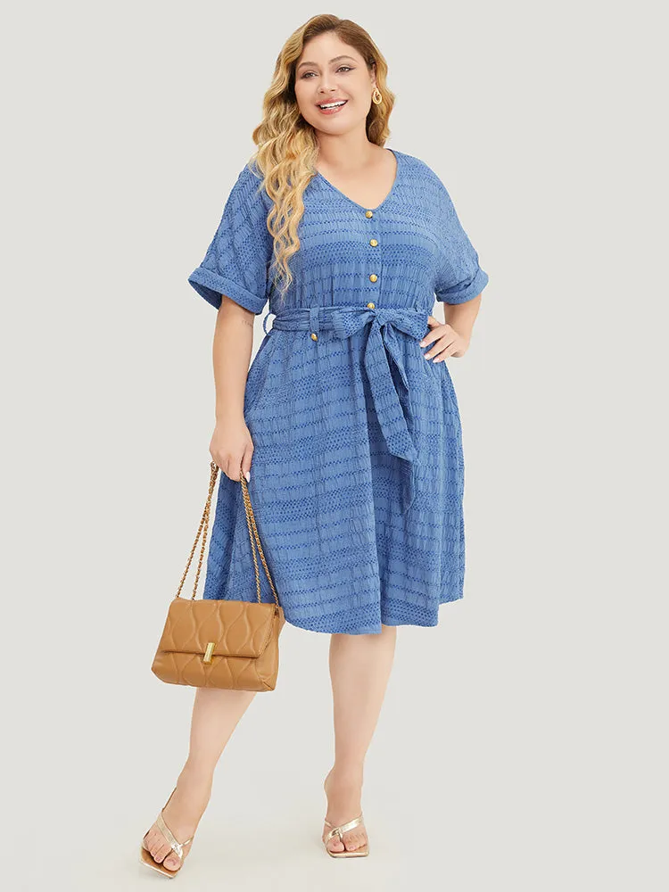 Solid Textured Pocket Roll Batwing Sleeve Button Up Knee Dress sold by Bloomchic product image thumbnail 2