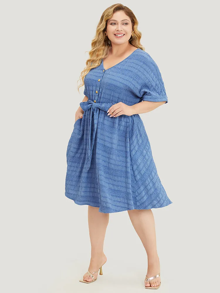 Solid Textured Pocket Roll Batwing Sleeve Button Up Knee Dress sold by Bloomchic product image thumbnail 4