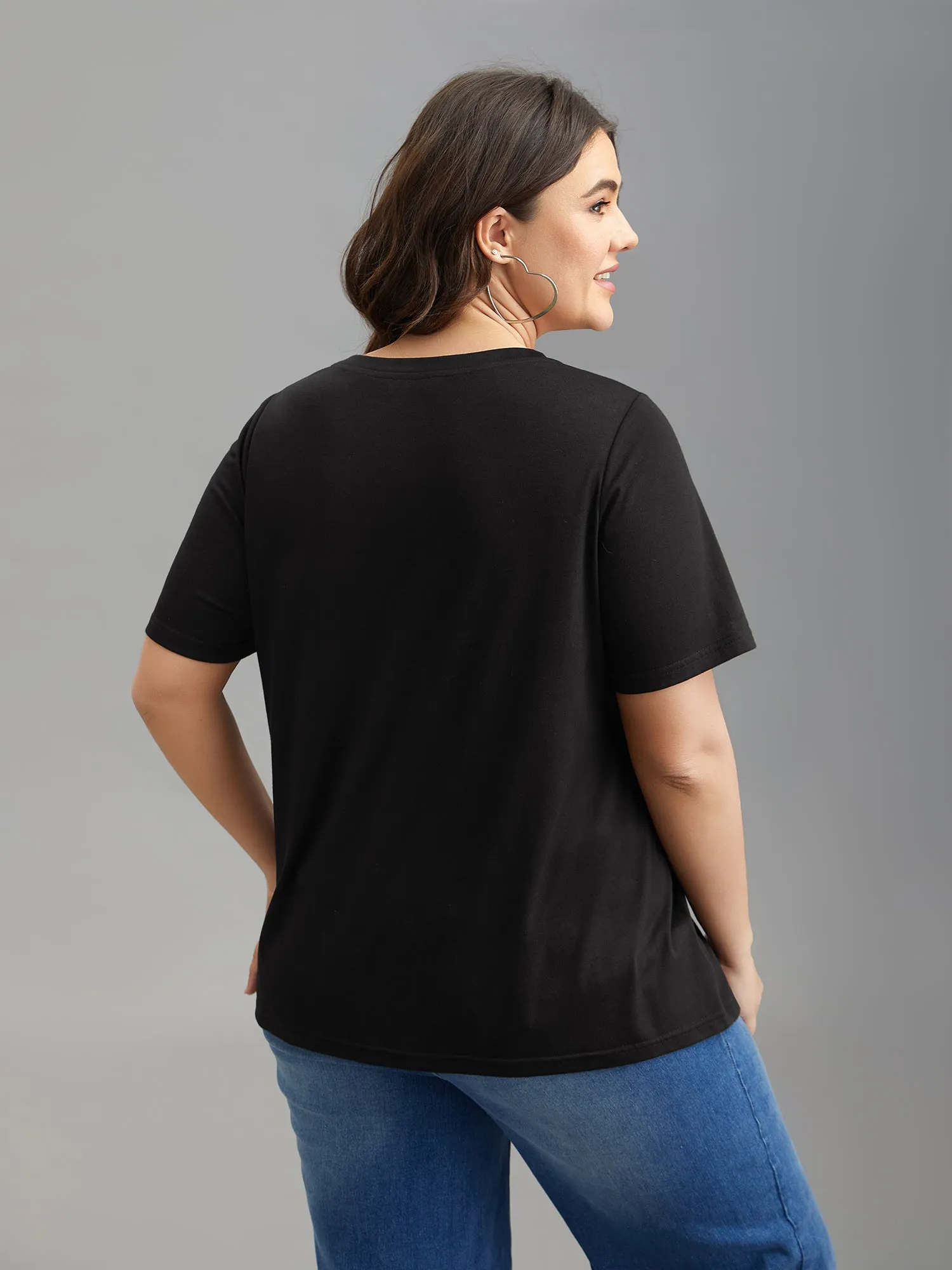 Stretchy Feather Print Round Neck T-Shirt sold by Bloomchic product image thumbnail 3