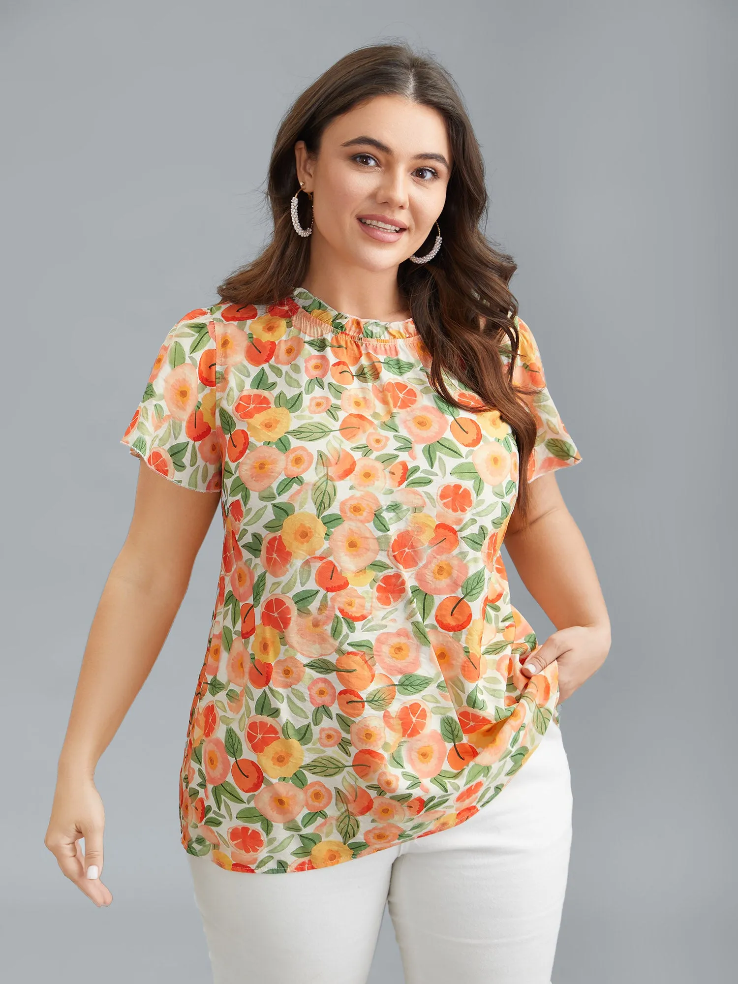 Vacation Print Ruffled Fitted Shirt sold by Bloomchic