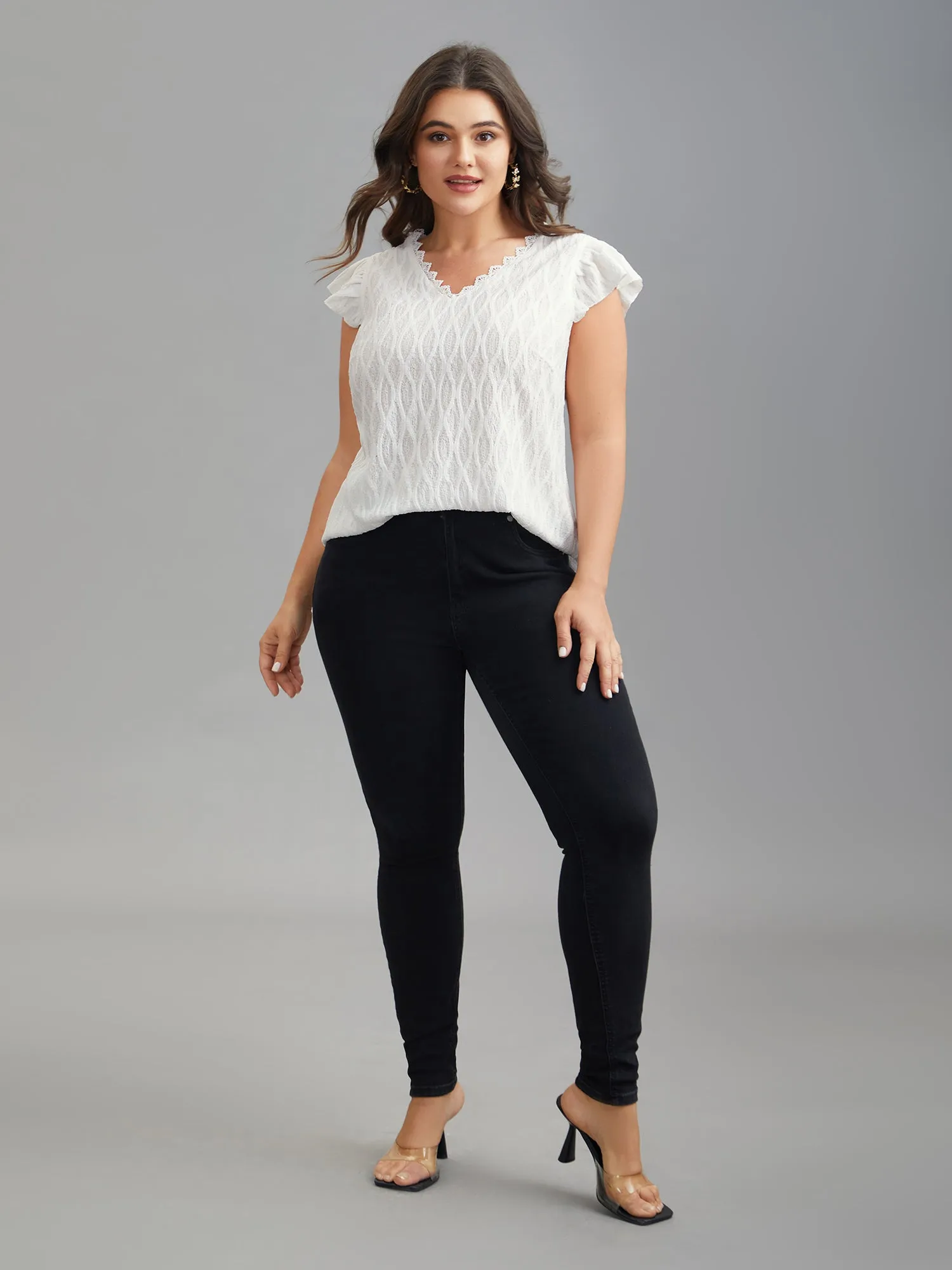 Textured Flutter Sleeve V-Neck Top sold by Bloomchic product image thumbnail 4