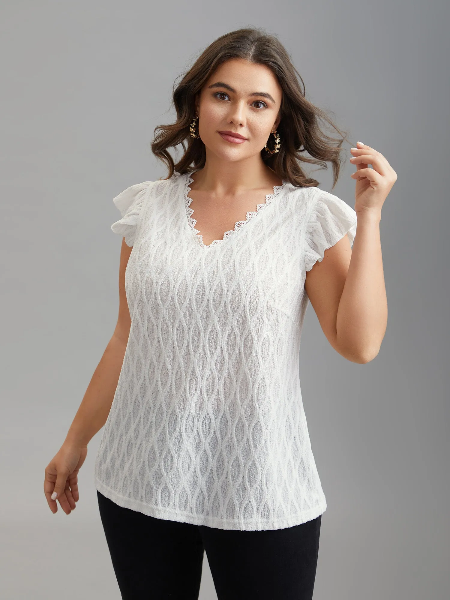 Textured Flutter Sleeve V-Neck Top sold by Bloomchic product image thumbnail 3