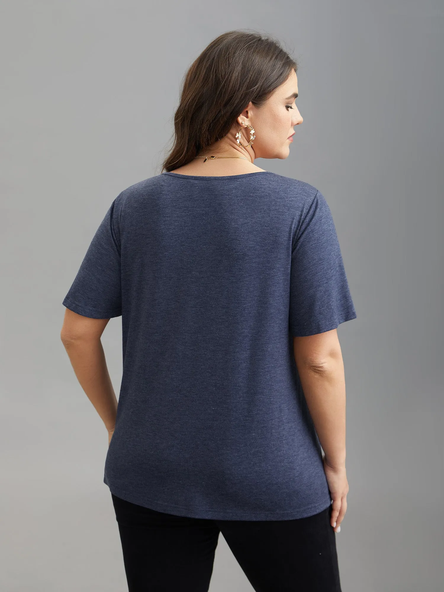 Side Buttons Round Neck Fitted T-Shirt sold by Bloomchic product image thumbnail 5