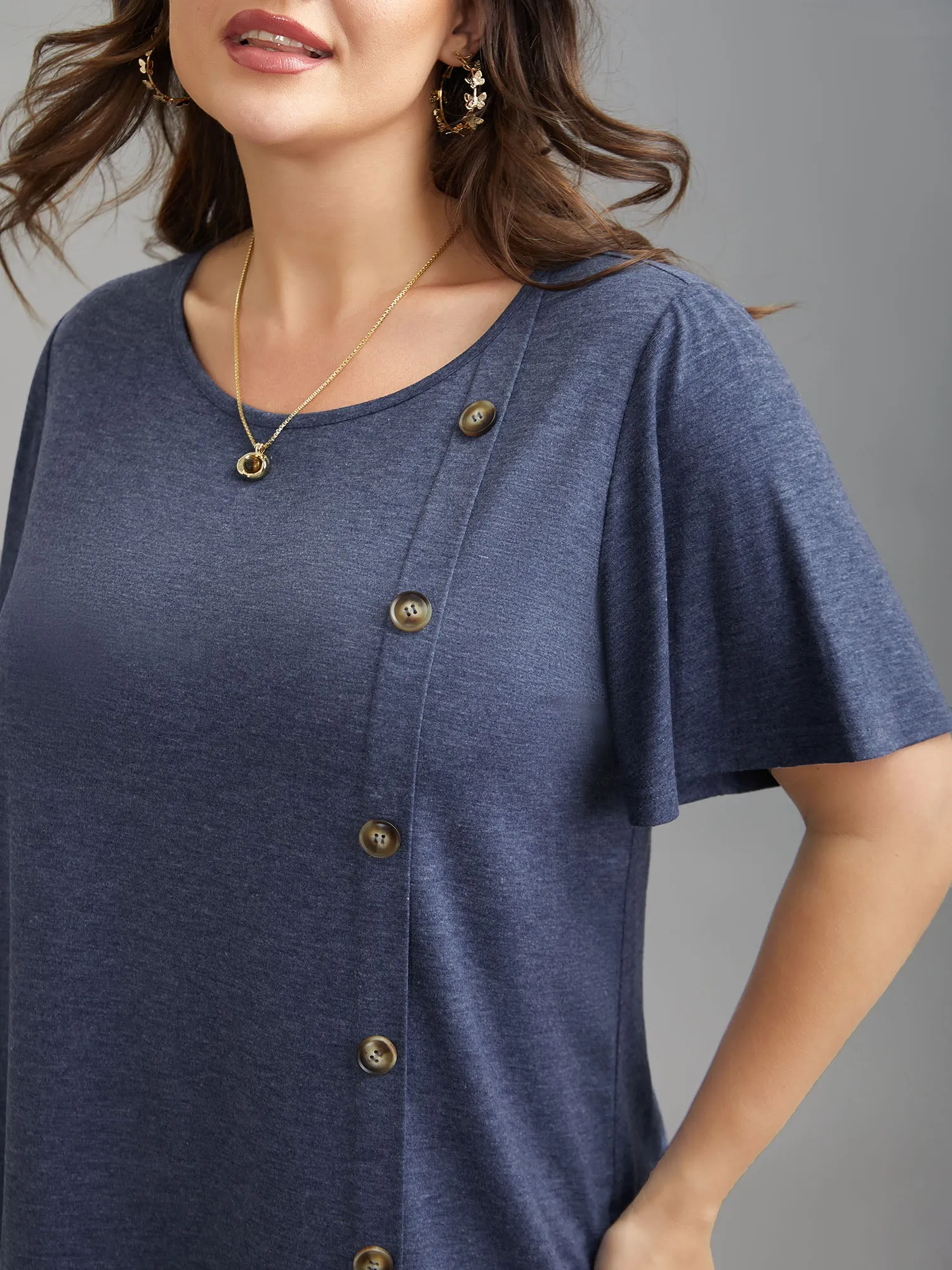 Side Buttons Round Neck Fitted T-Shirt sold by Bloomchic product image thumbnail 3