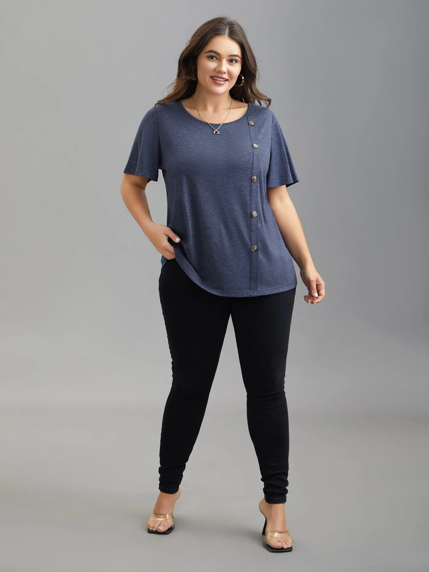 Side Buttons Round Neck Fitted T-Shirt sold by Bloomchic product image thumbnail 4