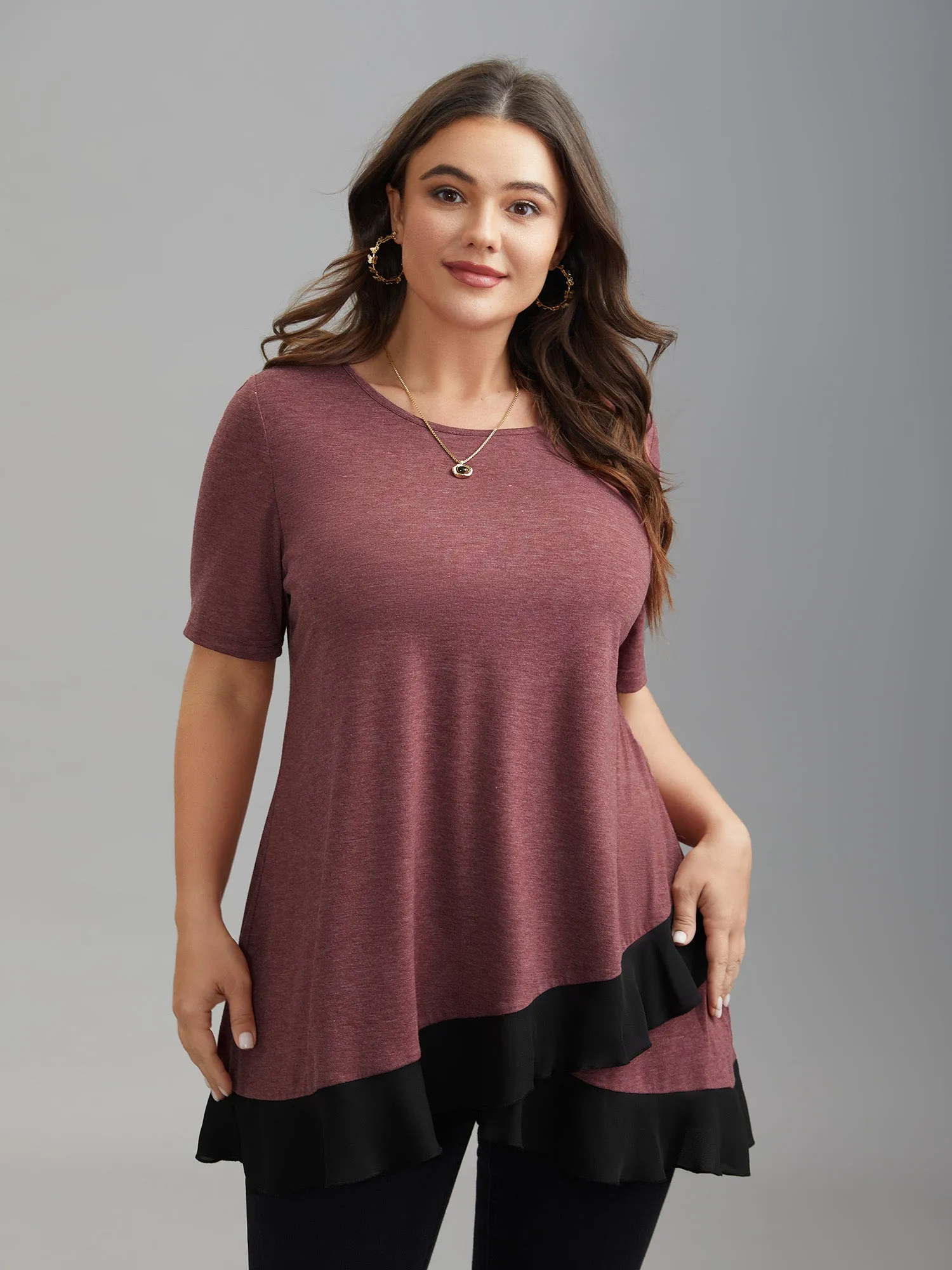 Color Contrast Overlap Hem Flared Top sold by Bloomchic product image thumbnail 3