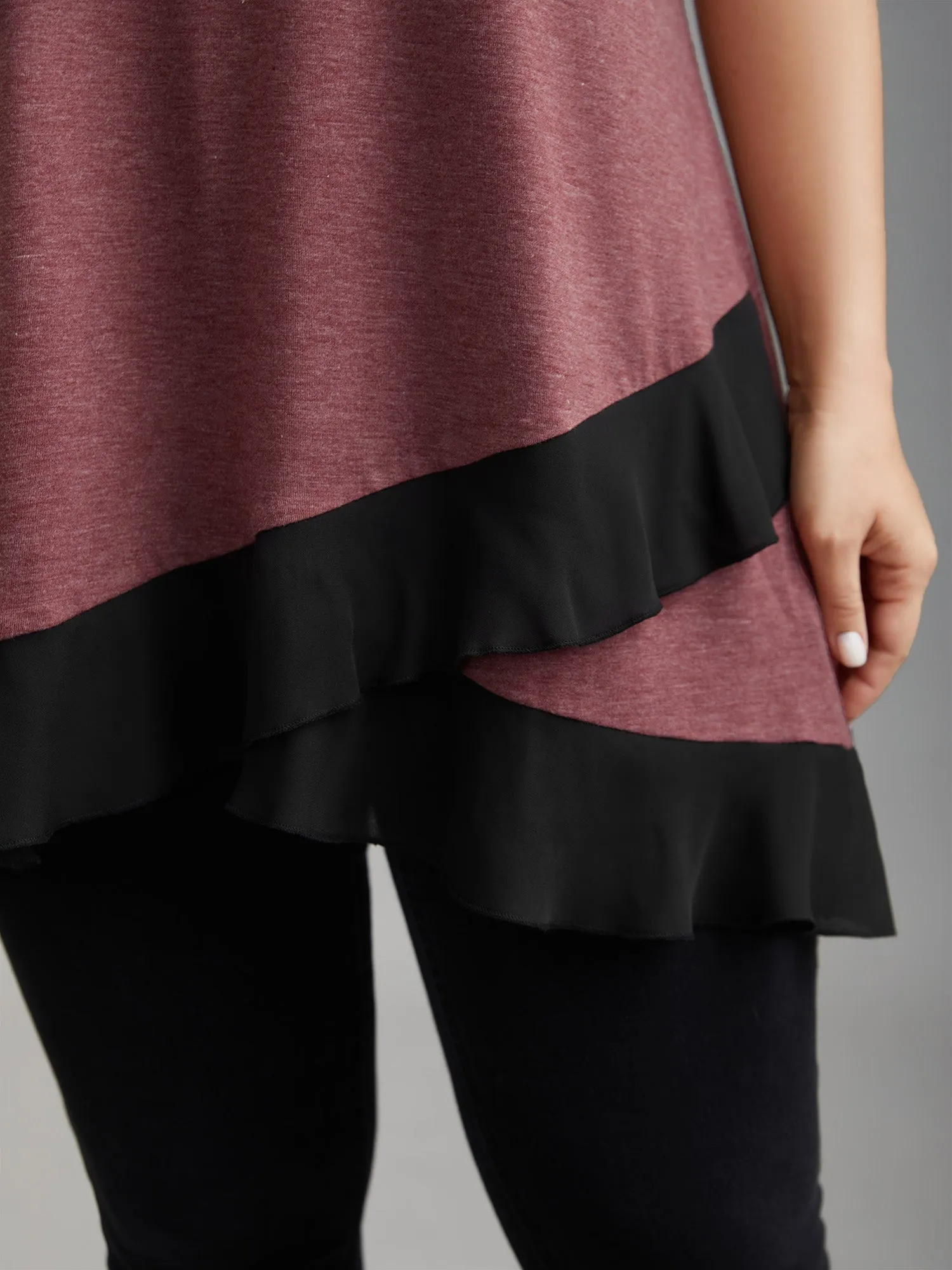 Color Contrast Overlap Hem Flared Top sold by Bloomchic product image thumbnail 4