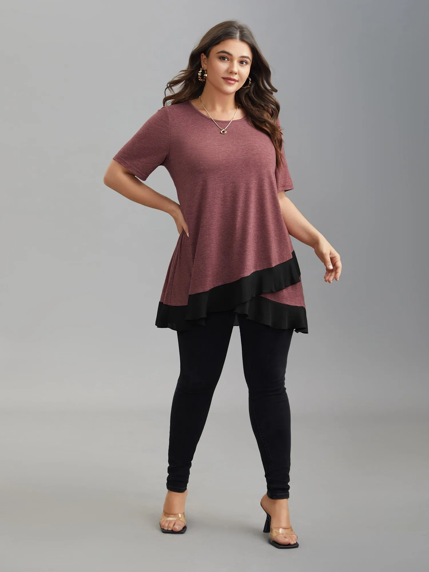Color Contrast Overlap Hem Flared Top sold by Bloomchic product image thumbnail 2