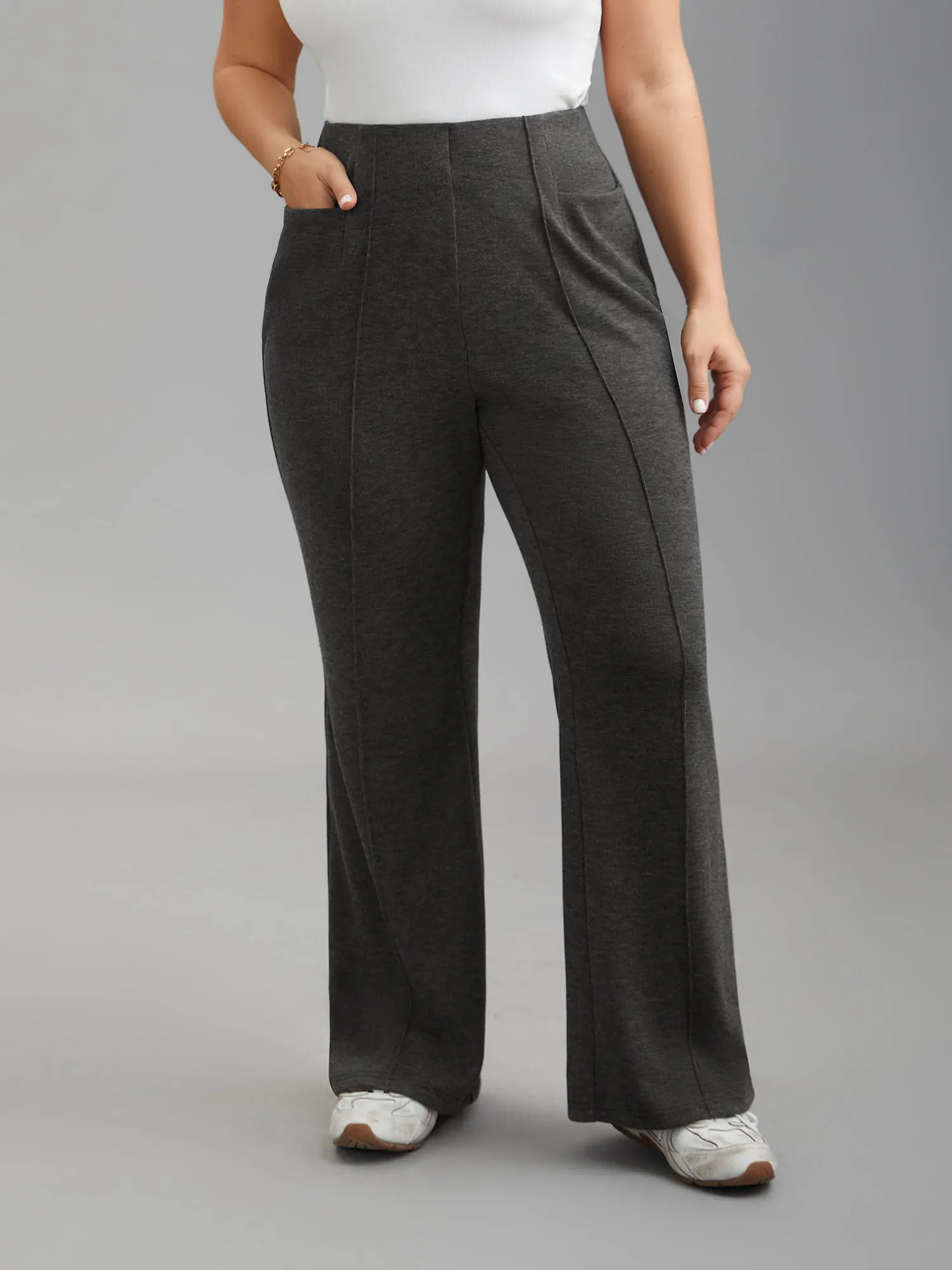 Heather Midi-Rise Bootcut Pants sold by Bloomchic