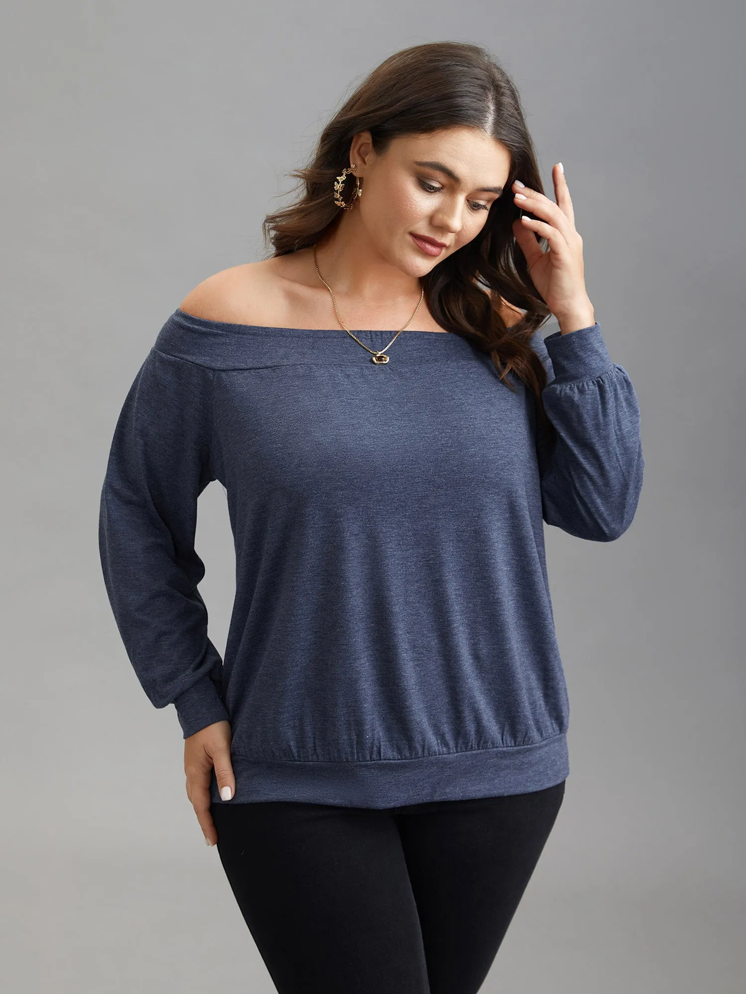 Off-Shoulder Heather Knit Top sold by Bloomchic product image thumbnail 2