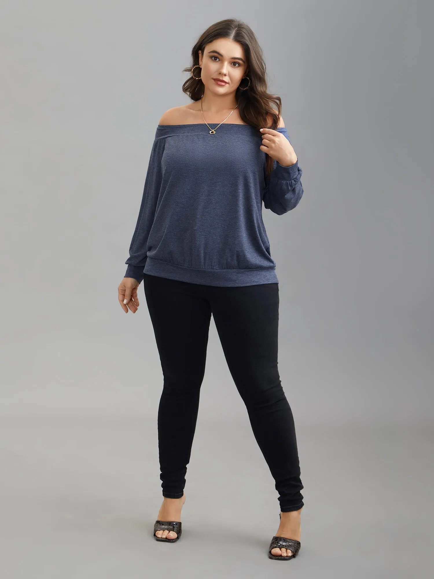 Off-Shoulder Heather Knit Top sold by Bloomchic product image thumbnail 4