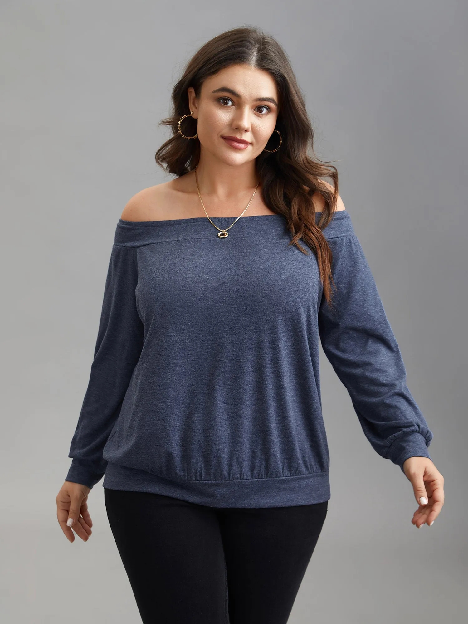 Off-Shoulder Heather Knit Top sold by Bloomchic