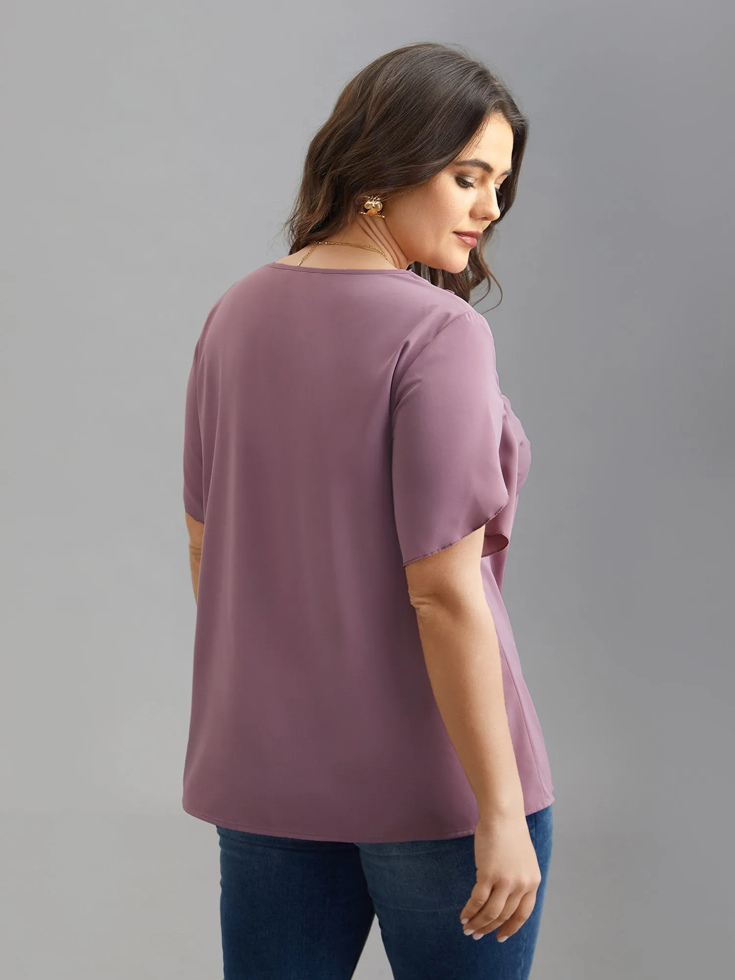 Lace V-Neck Petal Sleeve Shirt sold by Bloomchic product image thumbnail 5