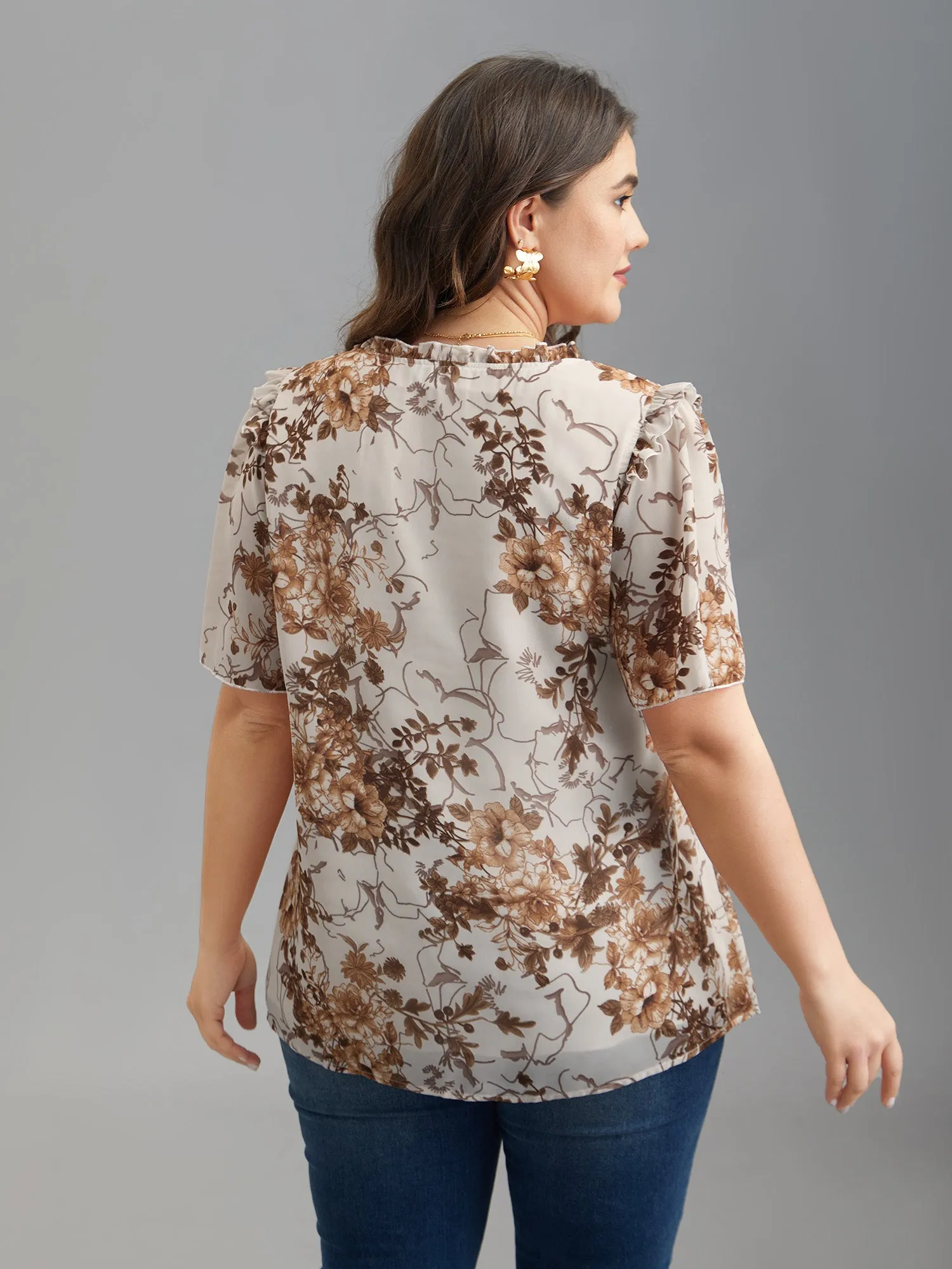 Floral Print Ruffle Neck Shirt sold by Bloomchic product image thumbnail 5