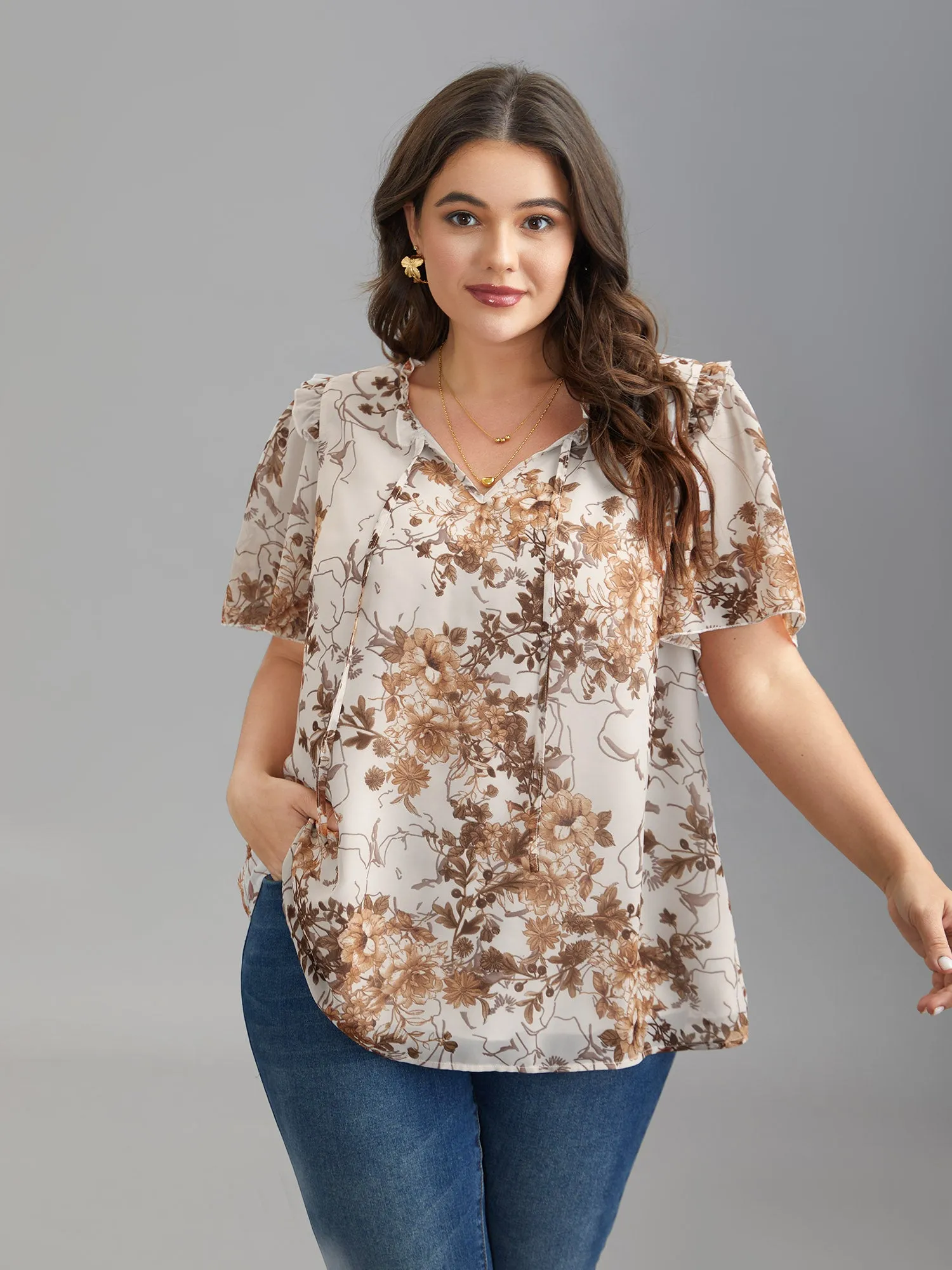 Floral Print Ruffle Neck Shirt sold by Bloomchic product image thumbnail 3