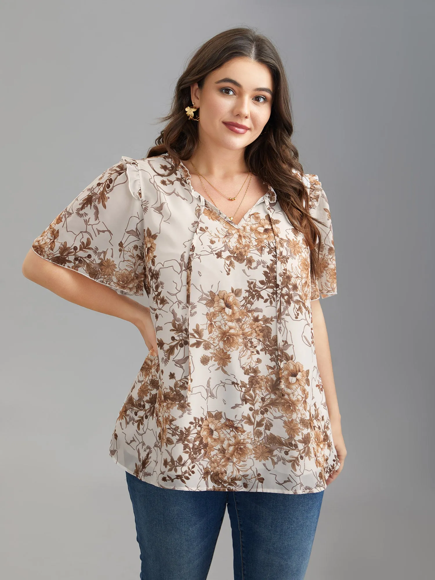 Floral Print Ruffle Neck Shirt sold by Bloomchic product image thumbnail 4