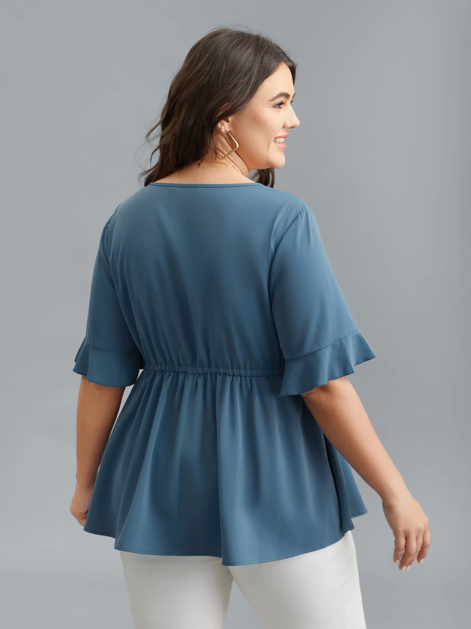 Ruffled Edge Sleeve Waist-Tie Shirt sold by Bloomchic product image thumbnail 3