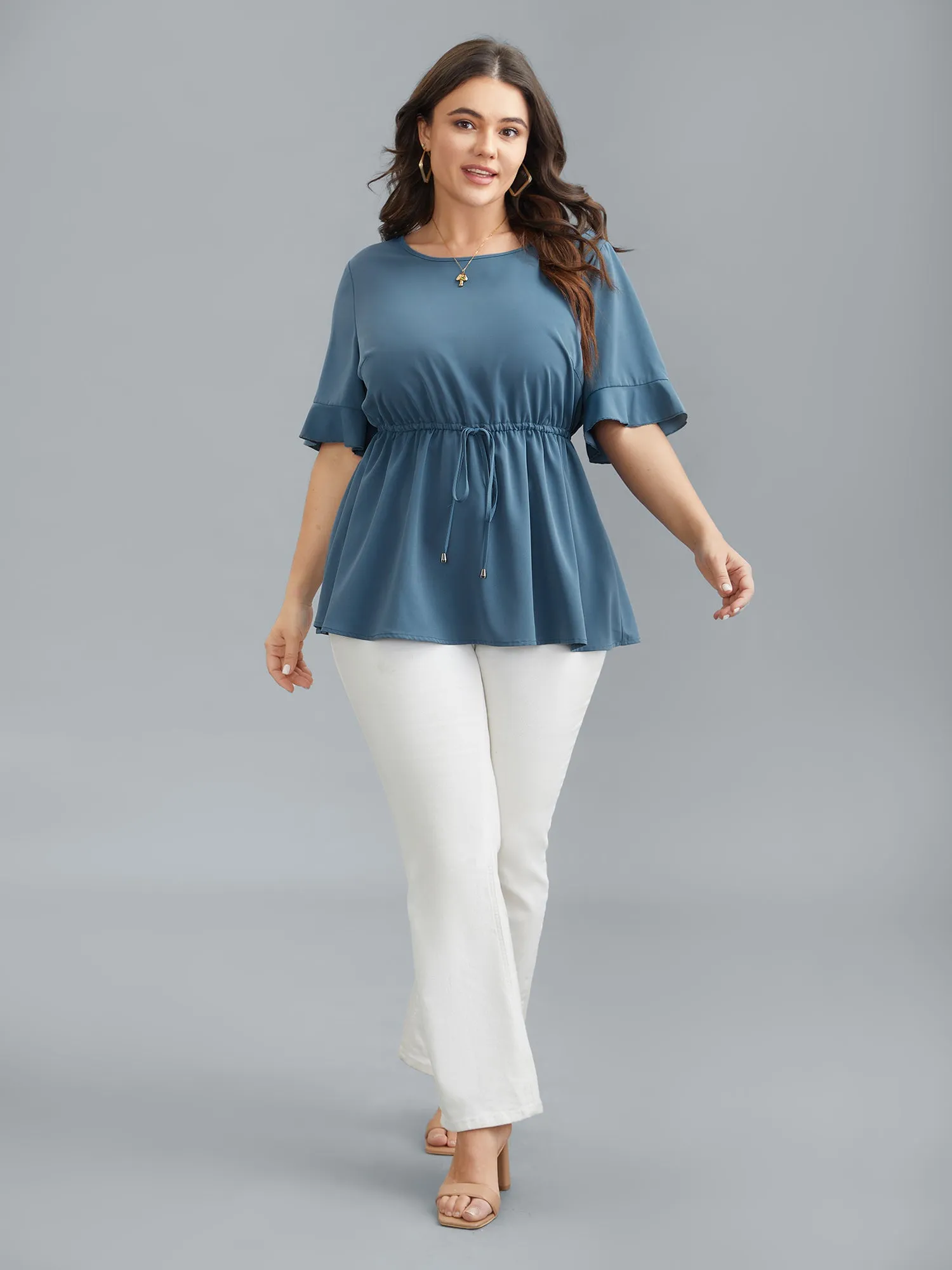 Ruffled Edge Sleeve Waist-Tie Shirt sold by Bloomchic product image thumbnail 4