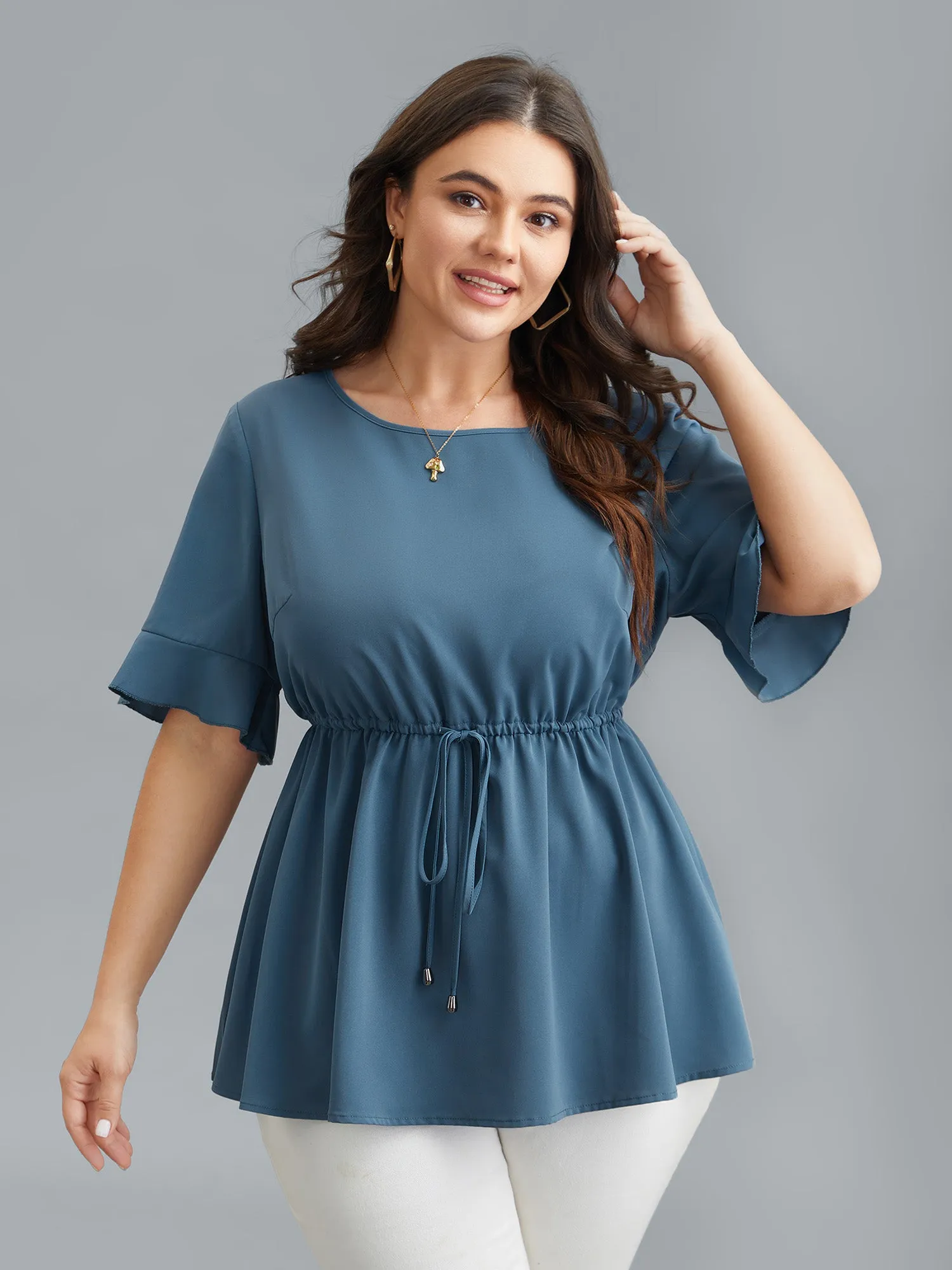 Ruffled Edge Sleeve Waist-Tie Shirt sold by Bloomchic product image thumbnail 2