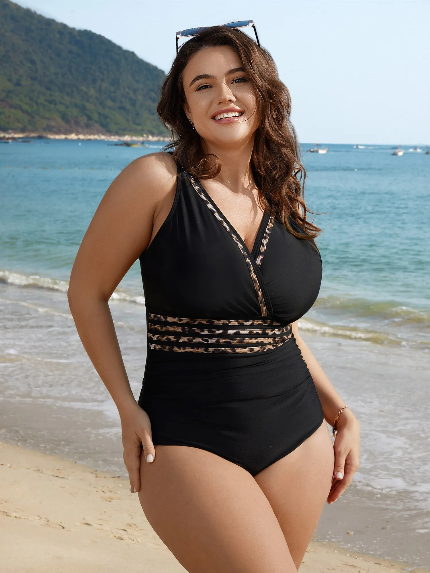 Leopard Print Ruched One-Piece Swimsuit sold by Bloomchic