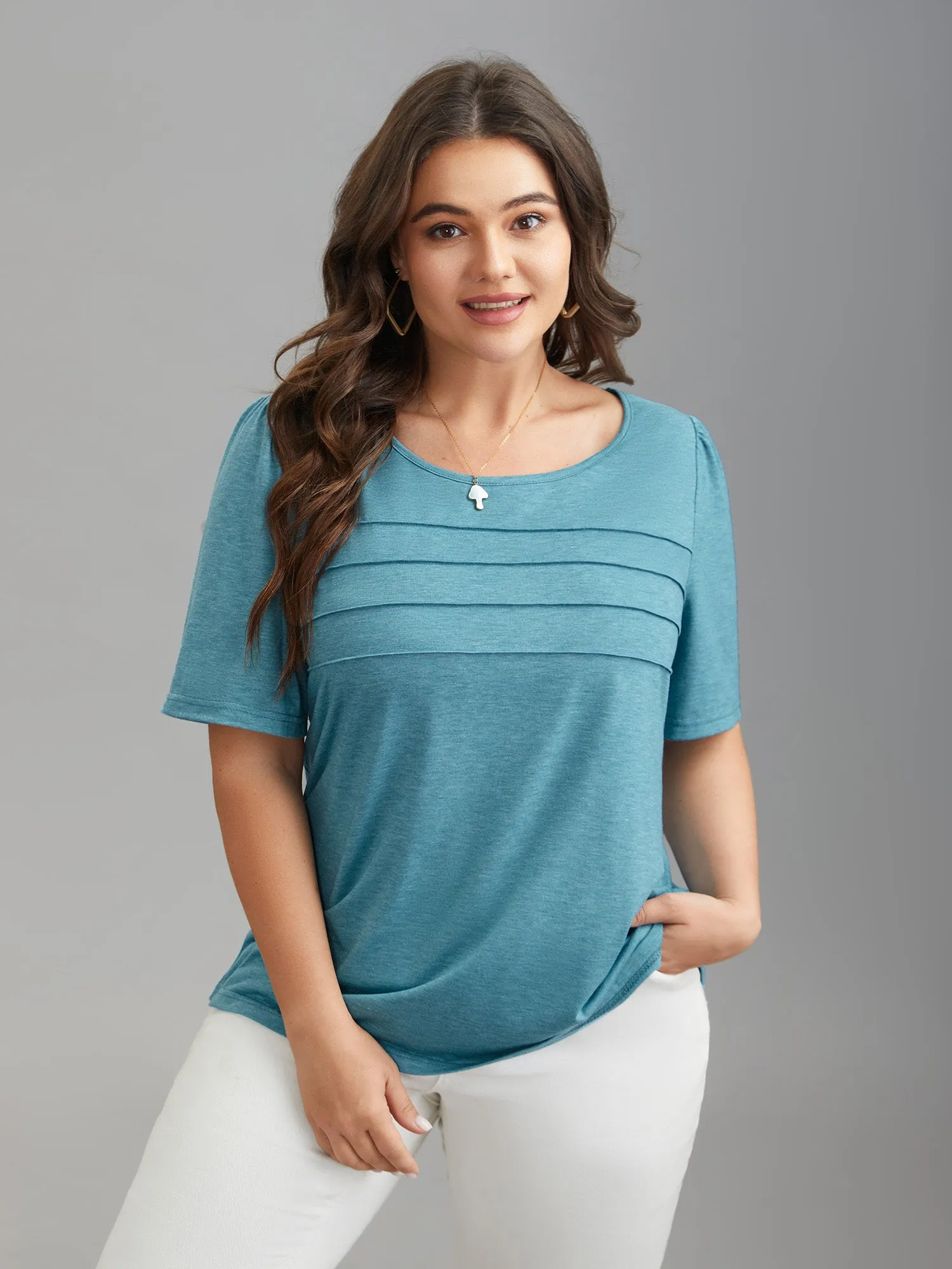 Seamed Round Neck Fitted T-Shirt sold by Bloomchic