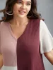 Color Block V-Neck Relaxed Fit T-Shirt sold by Bloomchic