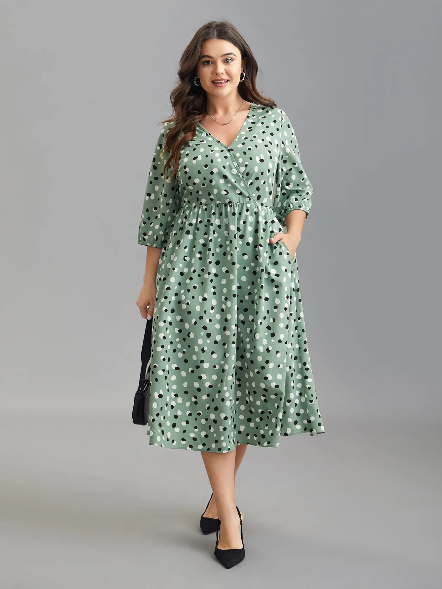 Dots Print Surplice Neck Midi Dress sold by Bloomchic product image thumbnail 2