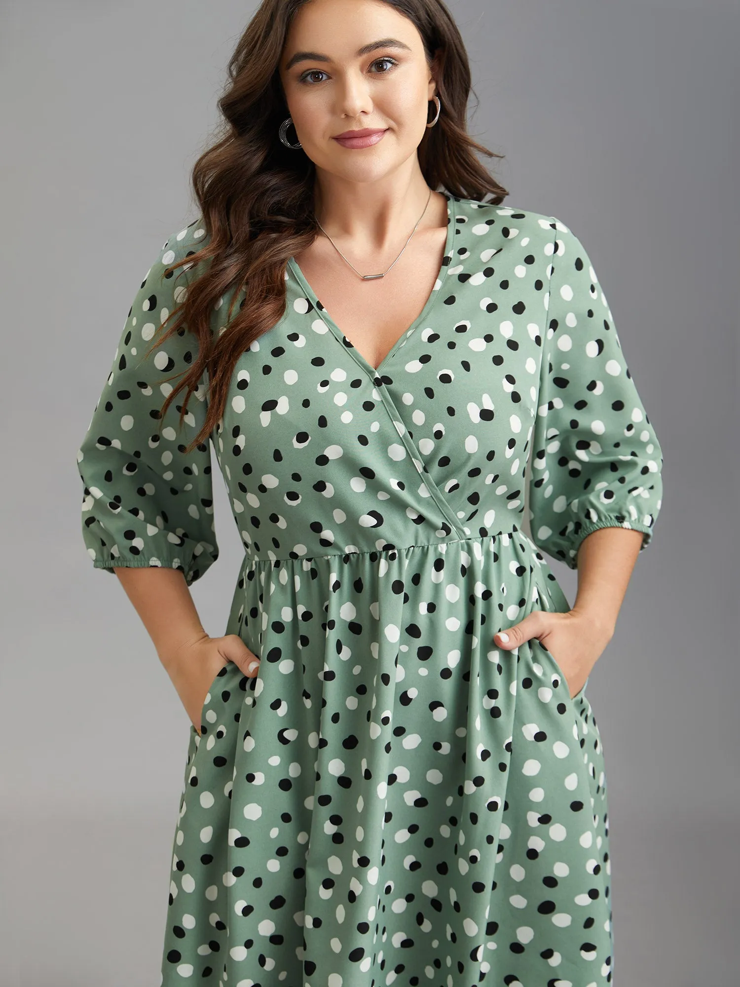 Dots Print Surplice Neck Midi Dress sold by Bloomchic product image thumbnail 5
