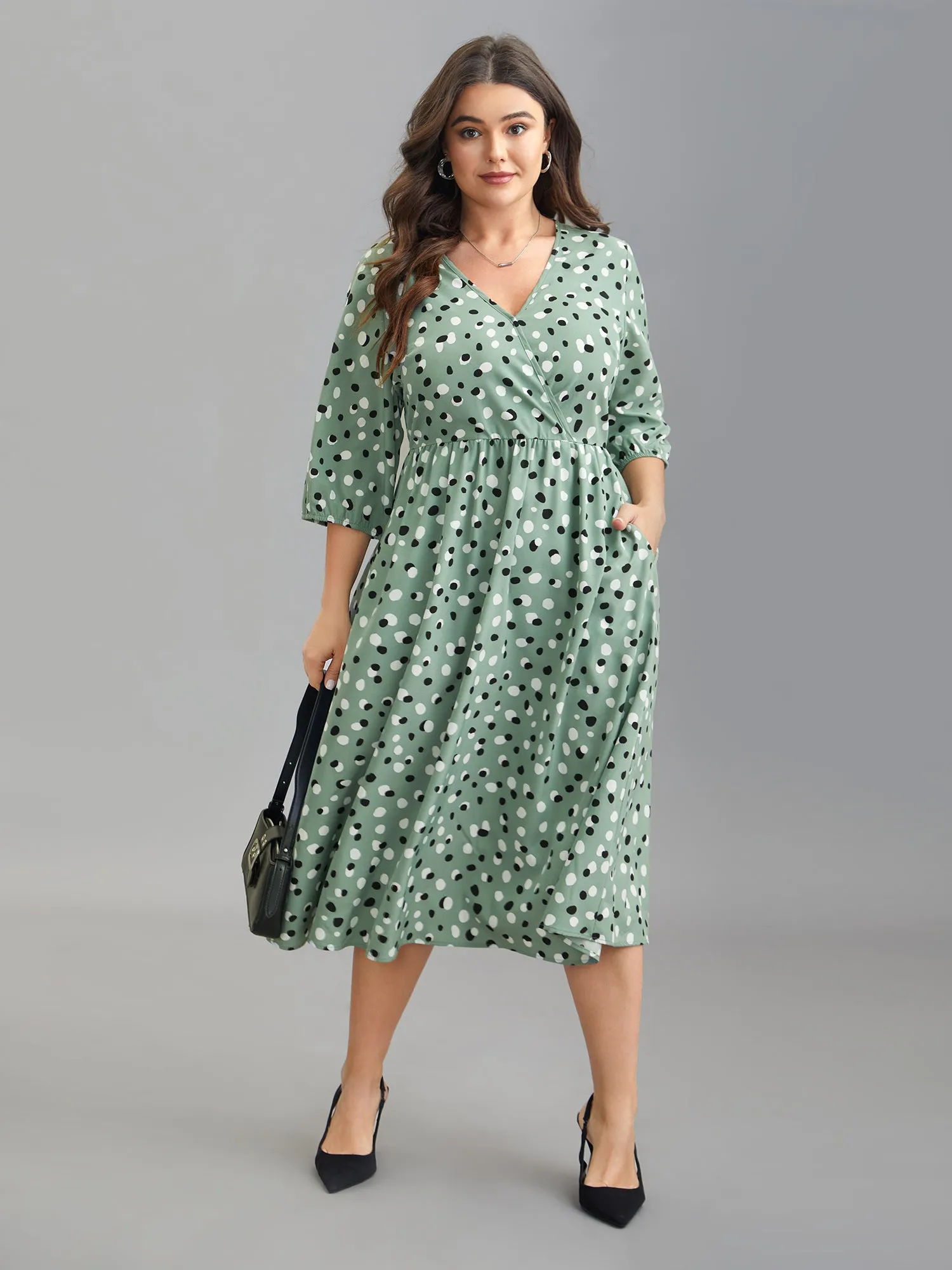 Dots Print Surplice Neck Midi Dress sold by Bloomchic product image thumbnail 3