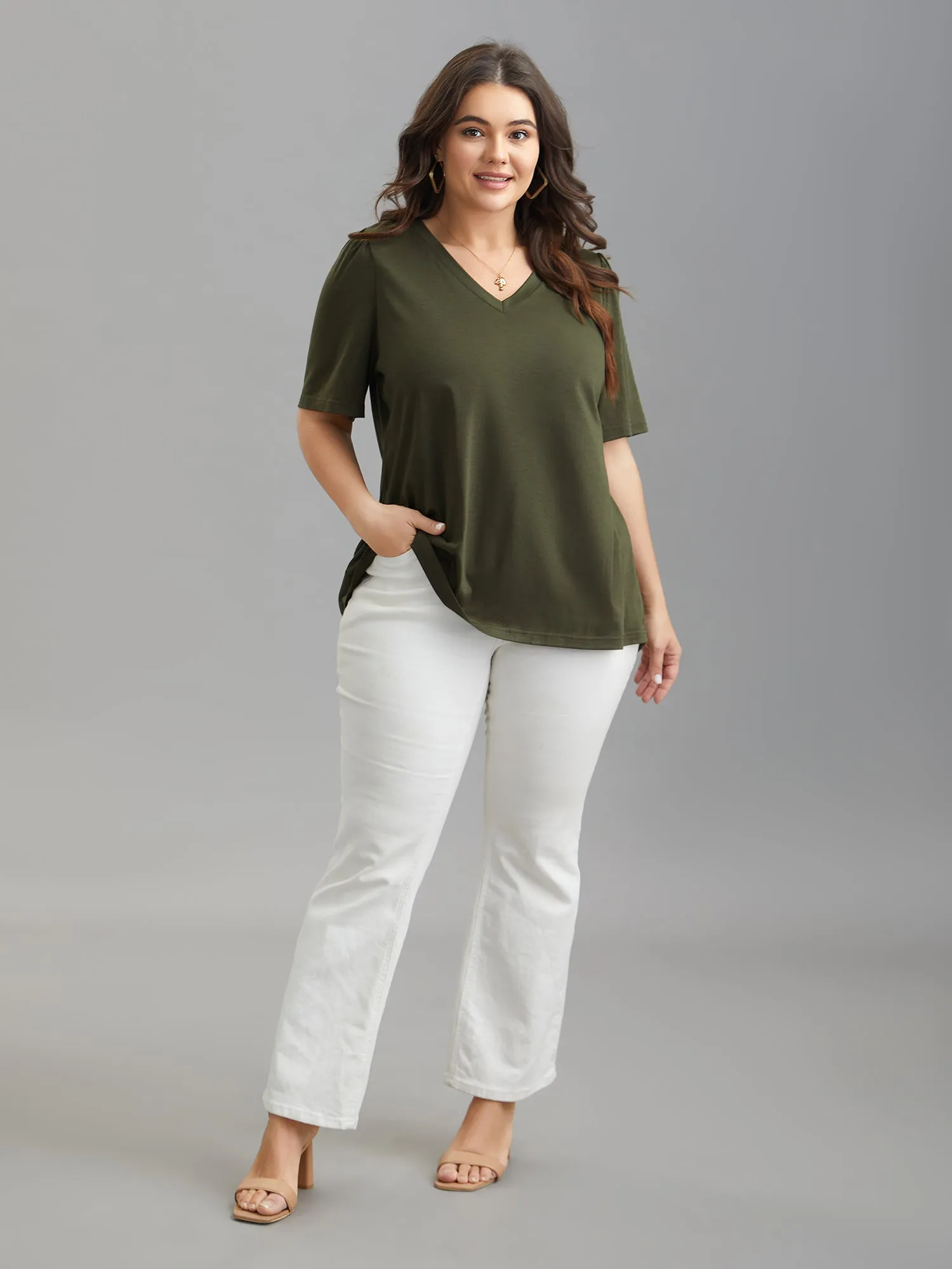 Back Pleats V-Neck Split T-Shirt sold by Bloomchic product image thumbnail 3